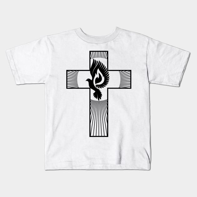 The cross of Jesus and the dove - a symbol of the Holy Spirit Kids T-Shirt by Reformer